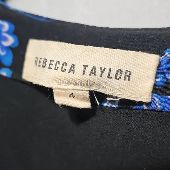 Rebecca Taylor Sleeveless Silk Black and Blue Floral Midi Dress Size 4 - Picture 5 of 8